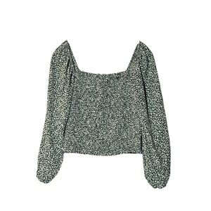 Abercrombie & Fitch Floral Smocked Puff Sleeve Crop Top Green M Romantic Boho